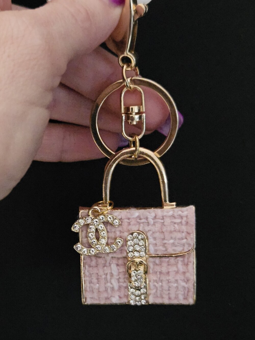 NEW Pink Tweed Mini Bag Charm + Chanel Crystal Replacement Charm Hand Assembled